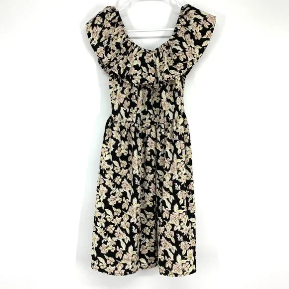 Xhilaration Dress Black Floral Print Off The Shoulder Mini - Picture 1 of 8